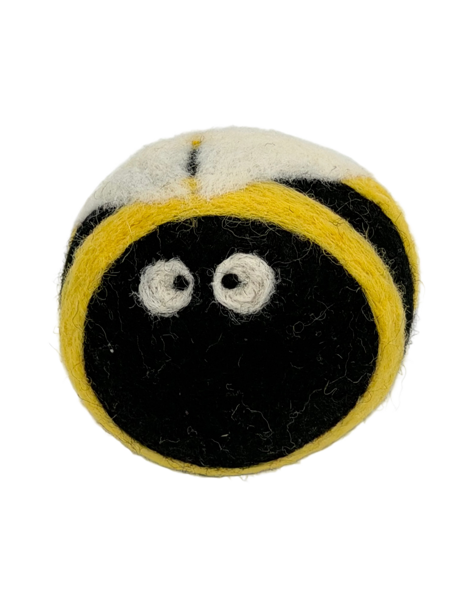 Wool ball with bee design on a white background
