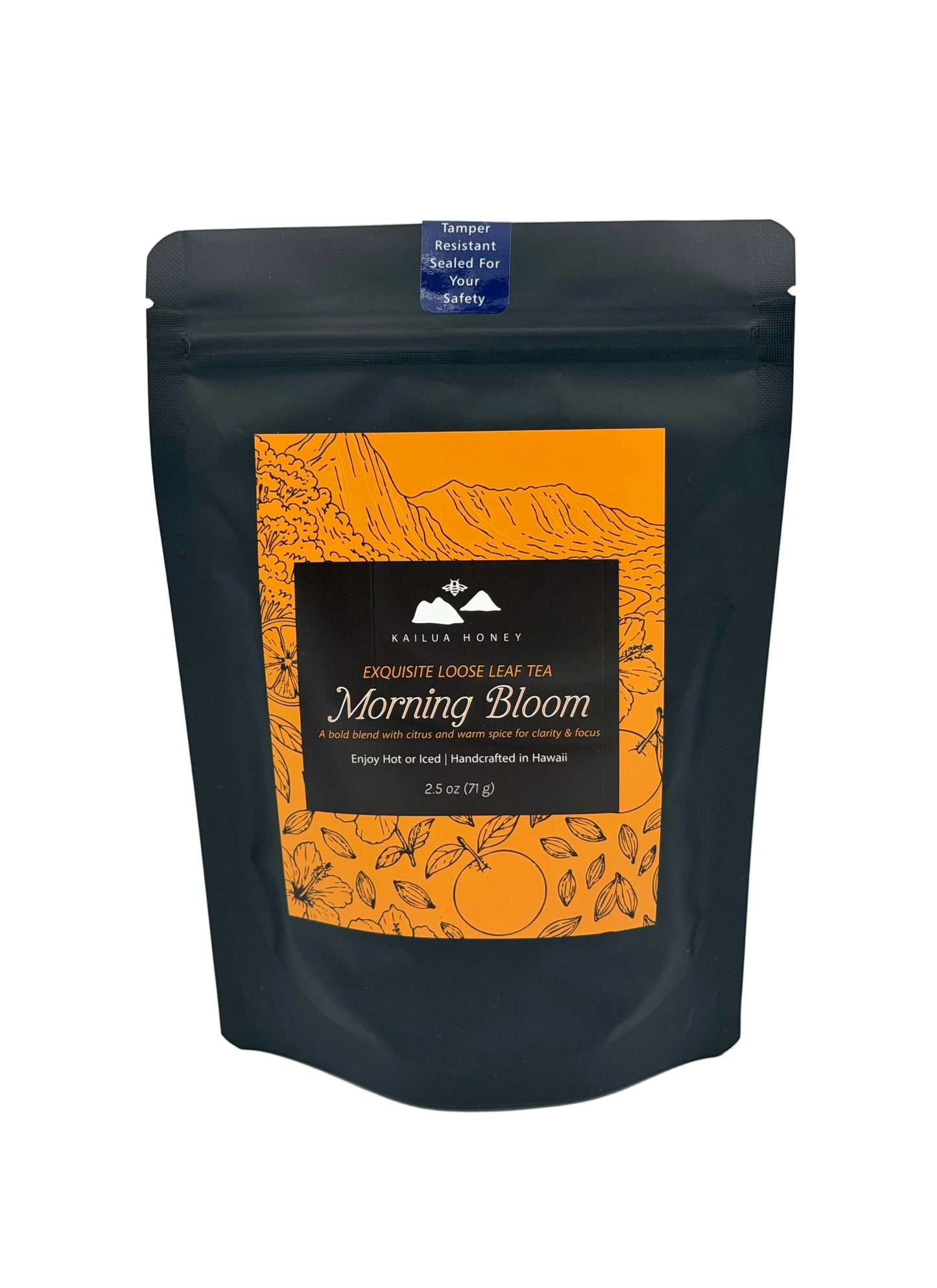 Tea package with orange label on a white background