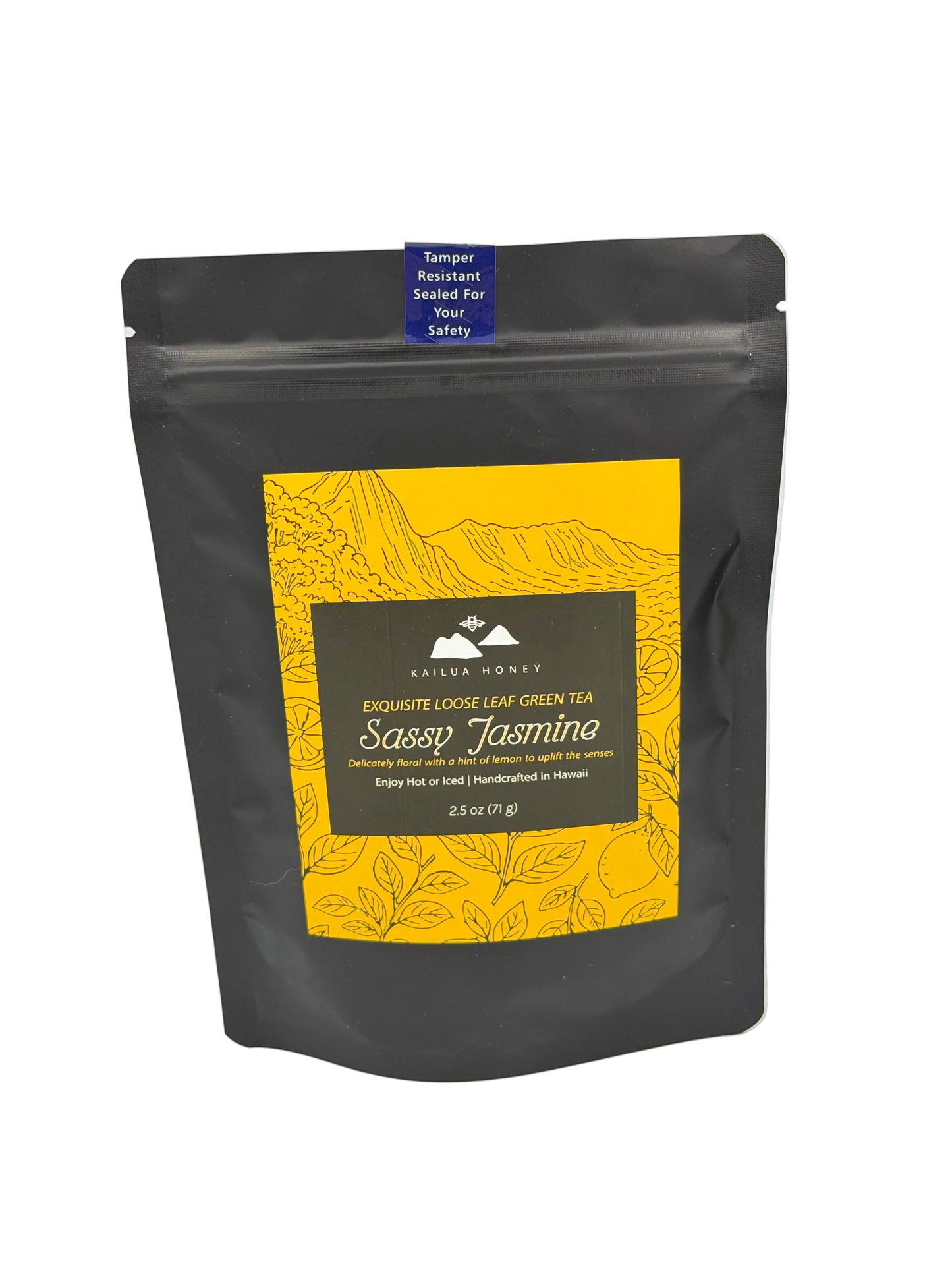Tea package with yellow label on a white background